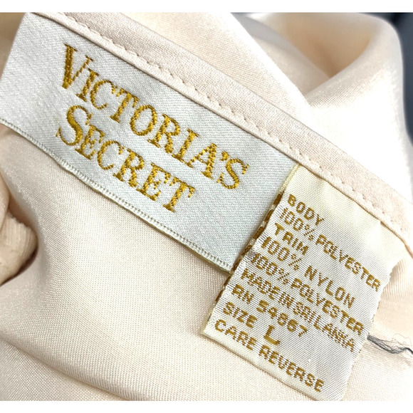 Vintage Victoria Secret Sz M/L Ivory Satin Peignoir Set Full Length Robe & Gown - Picture 9 of 11